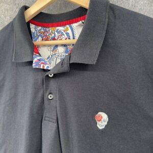 Robert Graham Polo Shirt Mens XL Black Embroidered Skull Rose